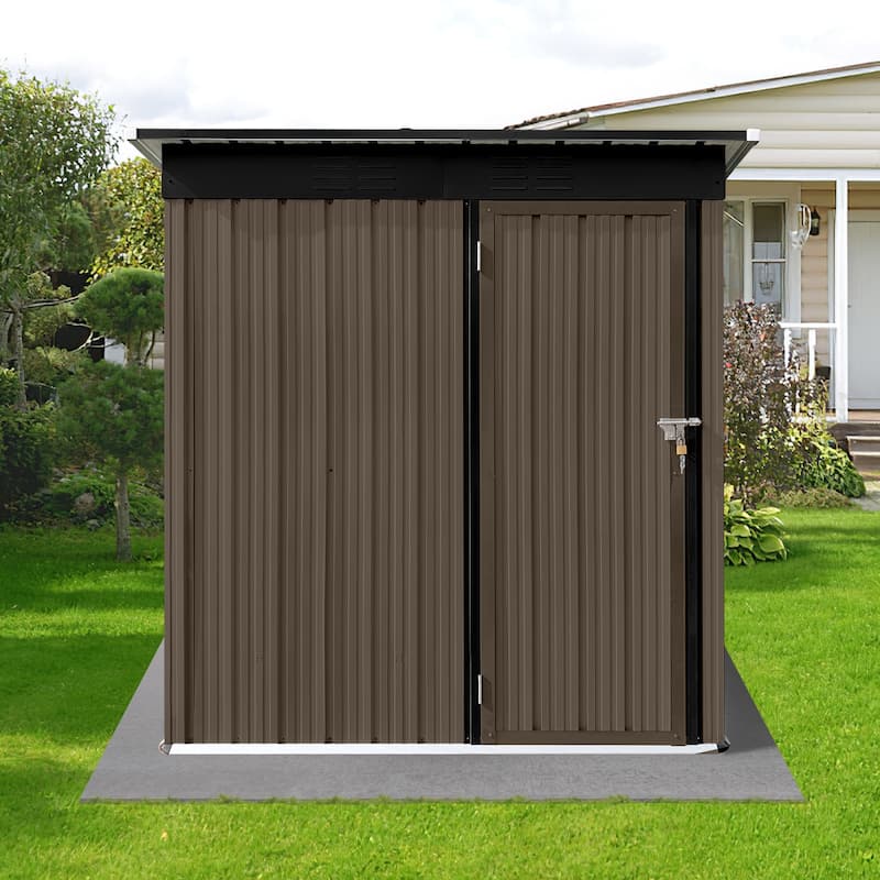 5'x4' Garden Storage Shed Galvanized Tool House with Lockable Door - Brown&Black