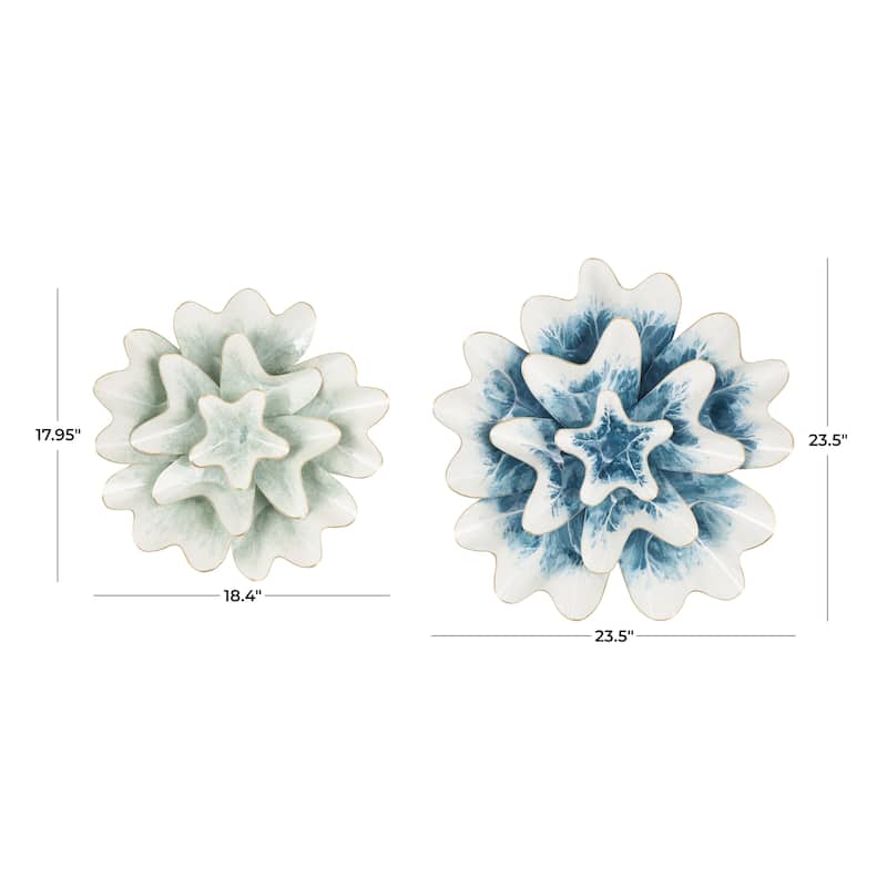 Metal Floral Home Wall Decor with White and Gold Accents - Set of 2 Multi Colored - Roche River Decor