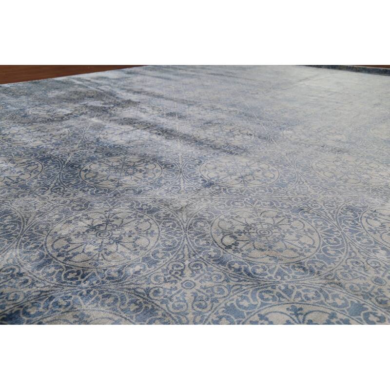 Handmade Wool & Silk Geometric Abstract Indian Area Rug - 8'5"x 11'4"