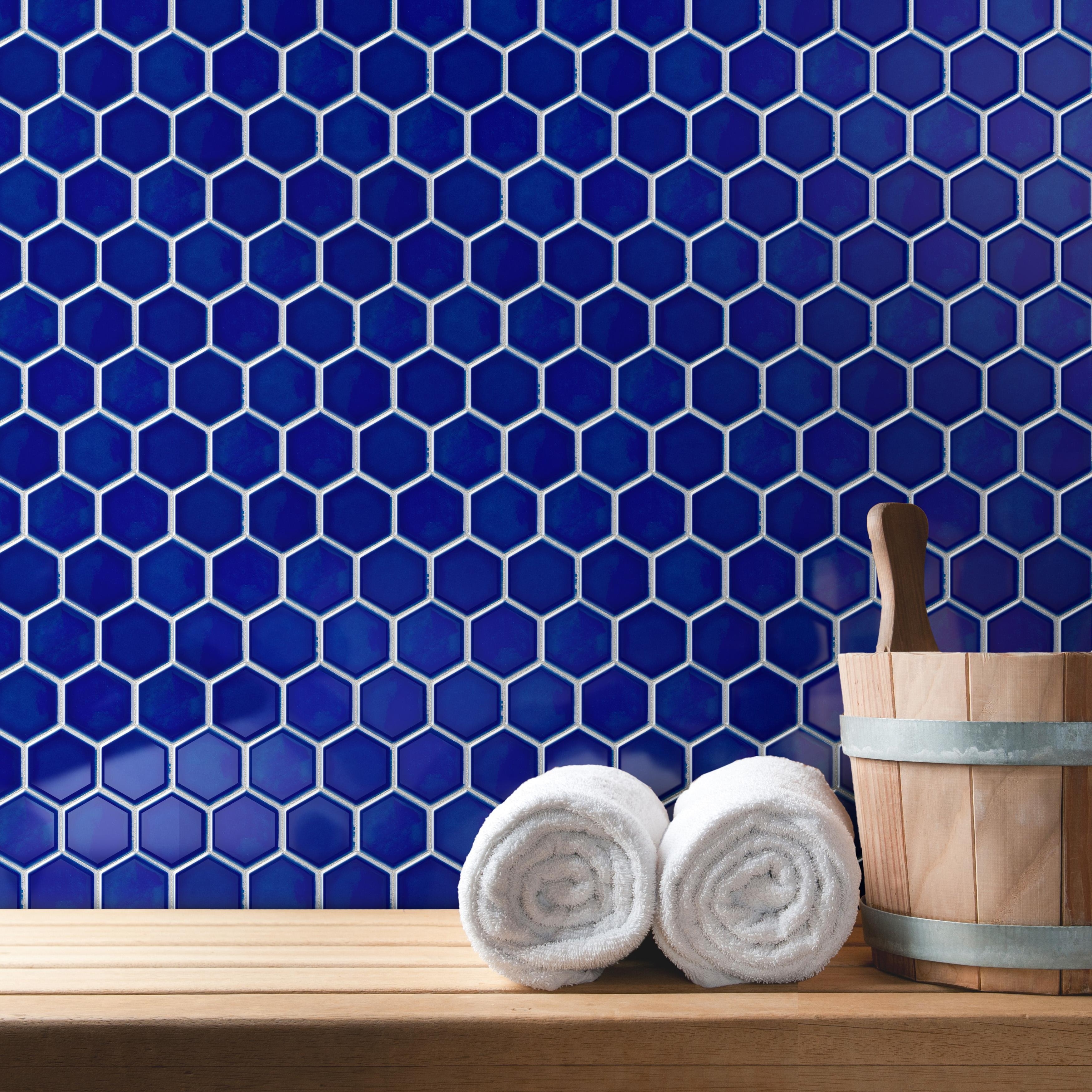 Merola Tile Metro Ion 2" Hex Sapphire 11-1/8" x 12-5/8" Porcelain Mosaic Wall Tile