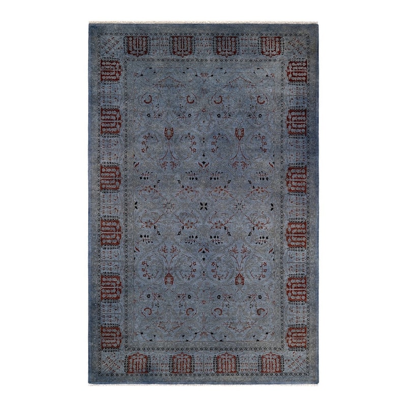 Overton Hand Knotted Wool Vintage Inspired Modern Contemporary Overdyed Gray Area Rug - 5' 2" x 8' 0"