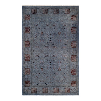 Overton Hand Knotted Wool Vintage Inspired Modern Contemporary Overdyed Gray Area Rug - 5' 2" x 8' 0"