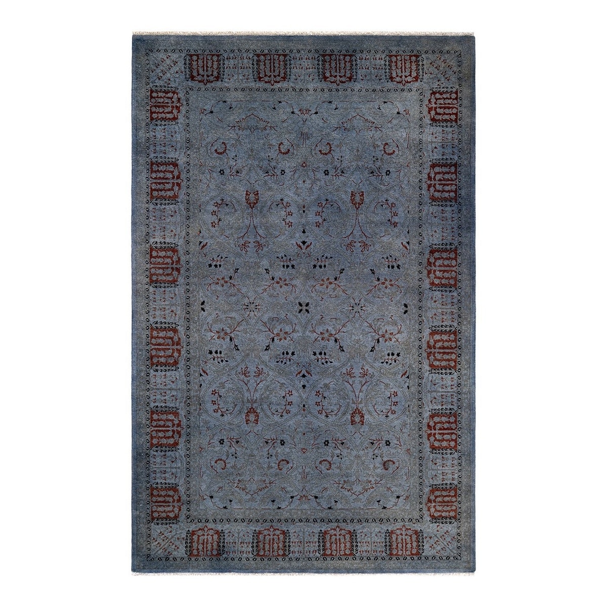 Overton Hand Knotted Wool Vintage Inspired Modern Contemporary Overdyed Gray Area Rug - 5' 2" x 8' 0"