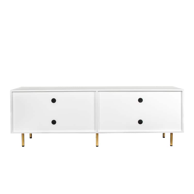 Fluted TV Stand with 4 Large Drawers, Entertainment Center with Storage, Media Console Table with Adjustable Shelf