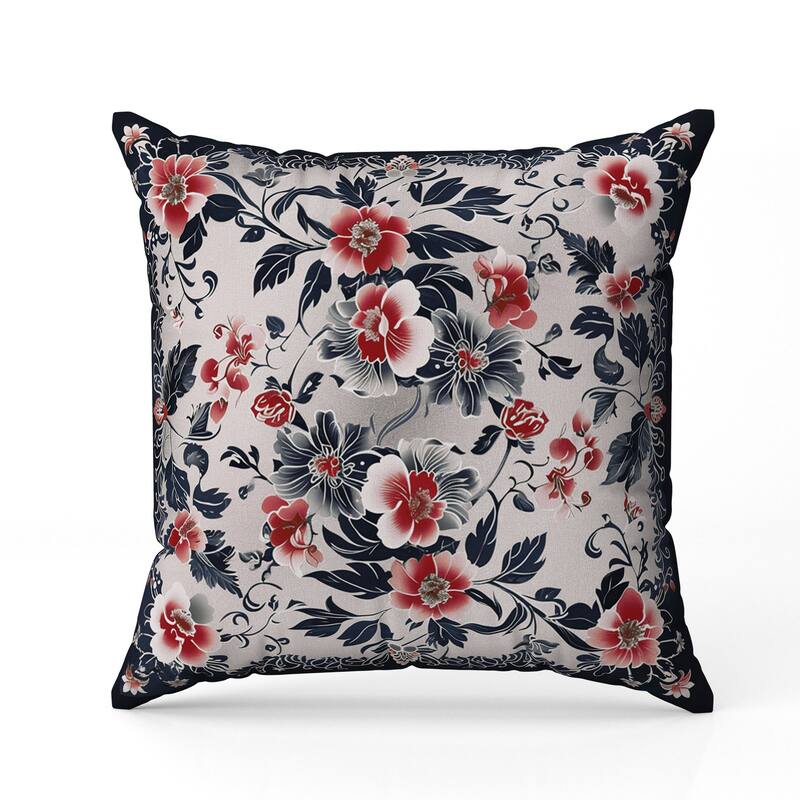 Flower Hub Faux Suede Reversible Throw Pillow Black and Red