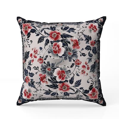 Flower Hub Faux Suede Reversible Throw Pillow Black and Red