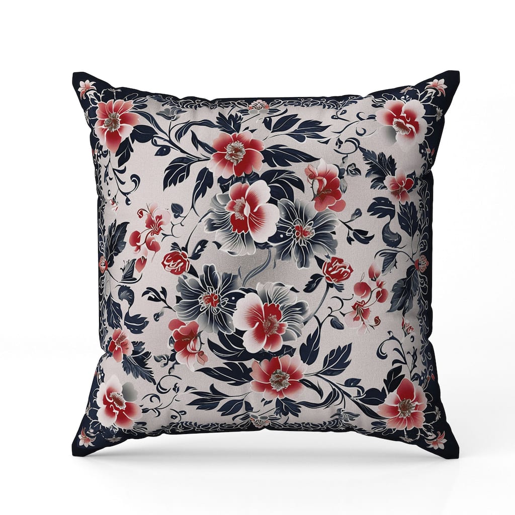 Flower Hub Indoor/Outdoor Reversible Throw Pillow Black and Red