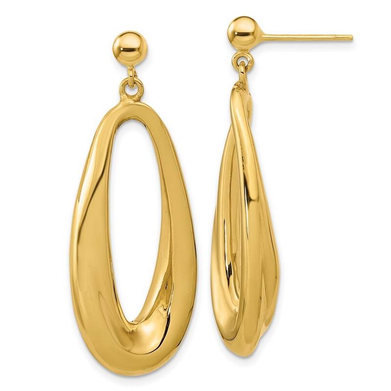 Curata 14k Yellow Gold Polished Oval Long Drop Dangle Earrings 40.4x15.45mm