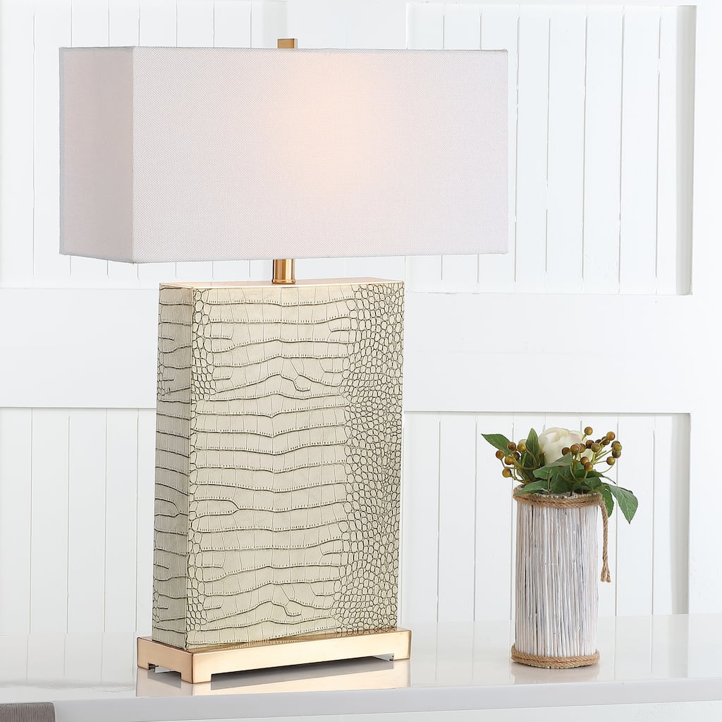 SAFAVIEH Lighting Cristin 28-inch Faux Alligator Grey Table Lamp (Set of 2) - 18"x8 x27.75 - 18Wx8Dx28H