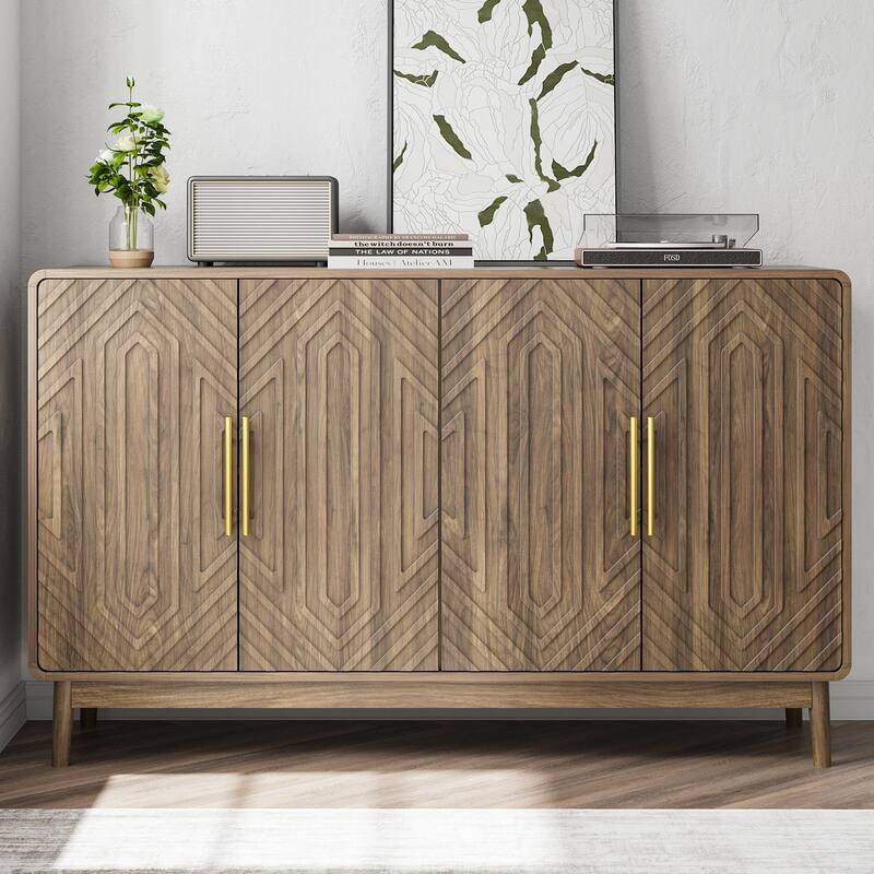 Modern Buffet Cabinet - 3 Adjustable Shelves & Anti-Tip - Walnut