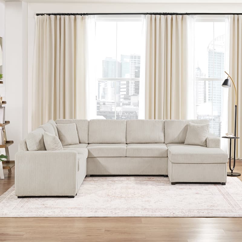 Roomfitters Oversized U-Shaped Sectional Sofa with Chaise Lounge and 3 Throw Pillows for Living Room