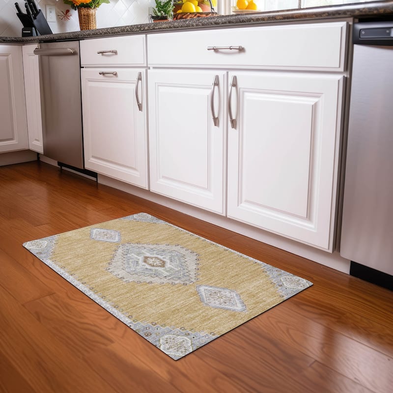 Machine Washable Indoor/ Outdoor Boho Traditional Chantille Rug