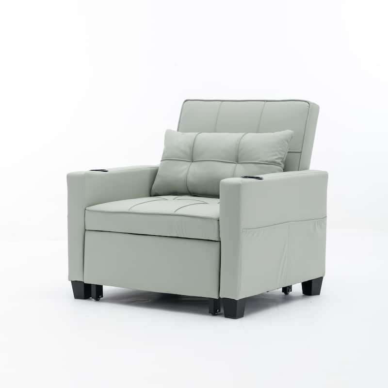 Faux Leather Convertible Sofa Bed with USB Ports