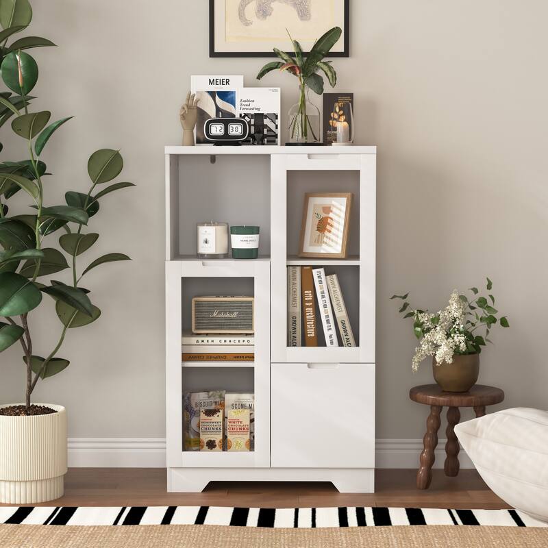 Modern Living Room Storage Cabinet with Doors and Shelves/Drawers,4 Colors - White