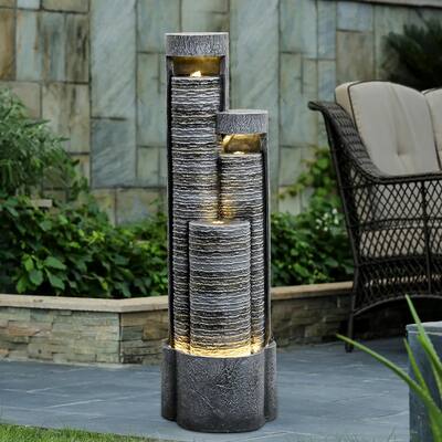 39.5-inch Garden Waterfall Fountain w/LED Lights for Yard, Floor Patio