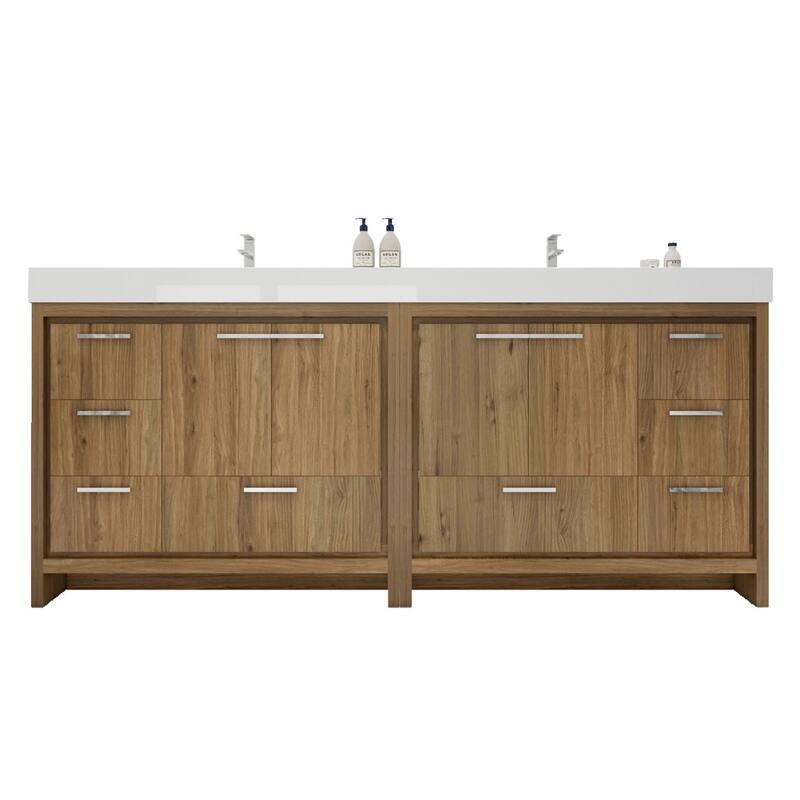 Dove 84'' Freestanding Vanity with Double Reinforced Acrylic Sink - Matte - Natural Oak