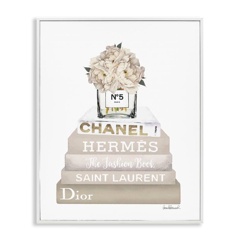 Stupell Neutral Bookstack Fashion Framed Giclee Art Design By Amanda Greenwood - 24 x 30 - White