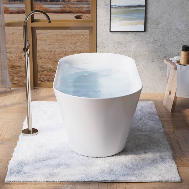 Glossy White Freestanding Soaking Bathtub, 100% Pure Virgin Acrylic with Drain And Overflow