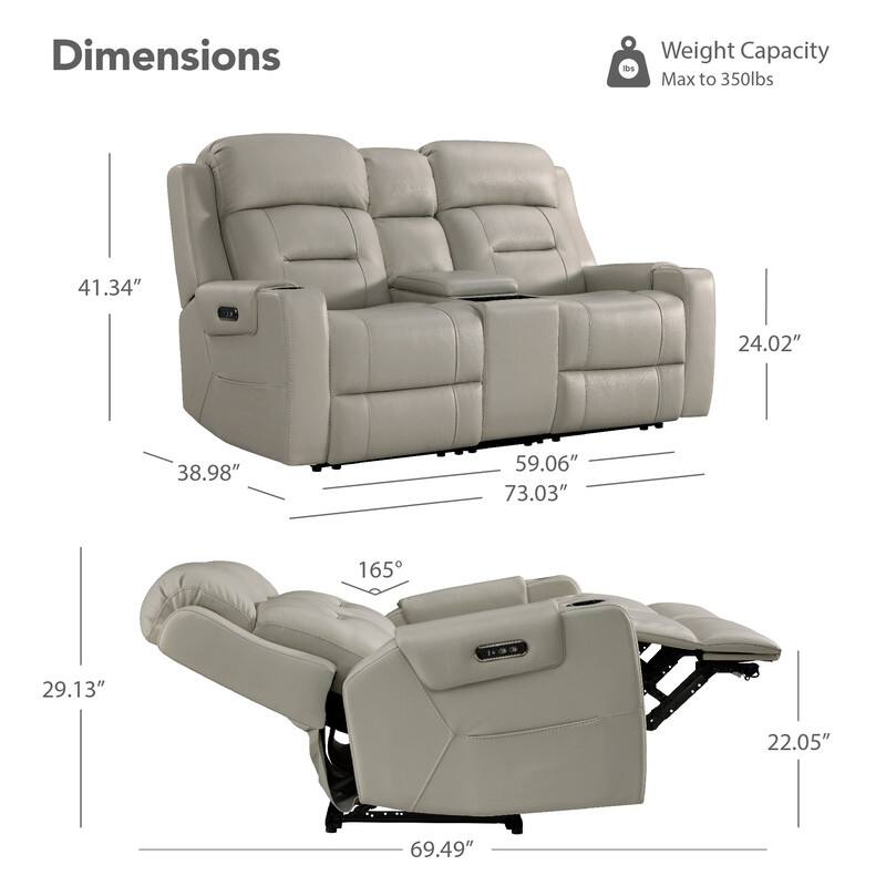 Spruce & Spring Genuine Leather Power Reclining Sofa with Wireless Charging