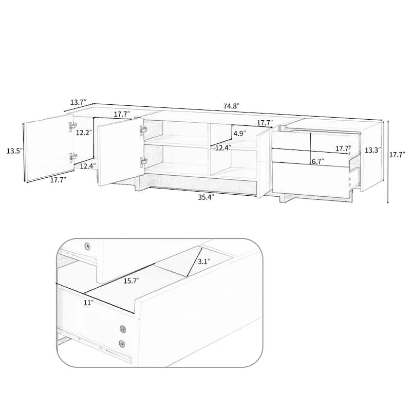 Rectangular High Gloss TV Stand for Living Room, Entertainment Media Console, Wood TV Storage Cabinet for TVs Up to 80"