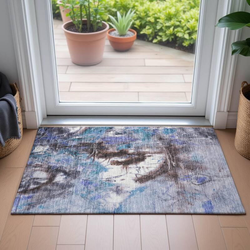 Machine Washable Indoor/Outdoor Modern Artistry Chantille Rug