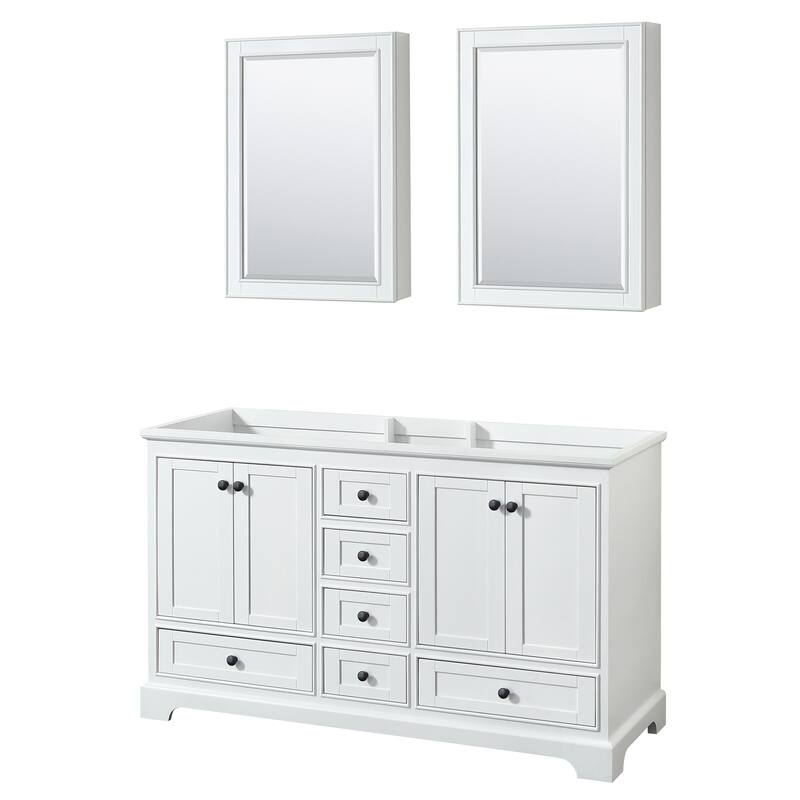 Wyndham Collection Deborah 59-1/4" Free Standing Double Wood Vanity - White / Matte Black Hardware