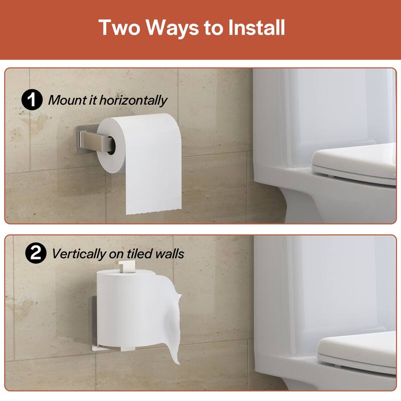 Self-Adhesive Stainless Steel Single Post Wall Mounted Toilet Paper Roll Holder, Brushed Nickel - Brushed Nickel - N/A