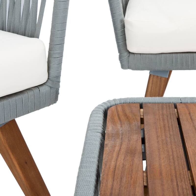 SAFAVIEH Outdoor Amelie 4 Piece Coastal Patio Chat Set - 55W x 31D x 28H