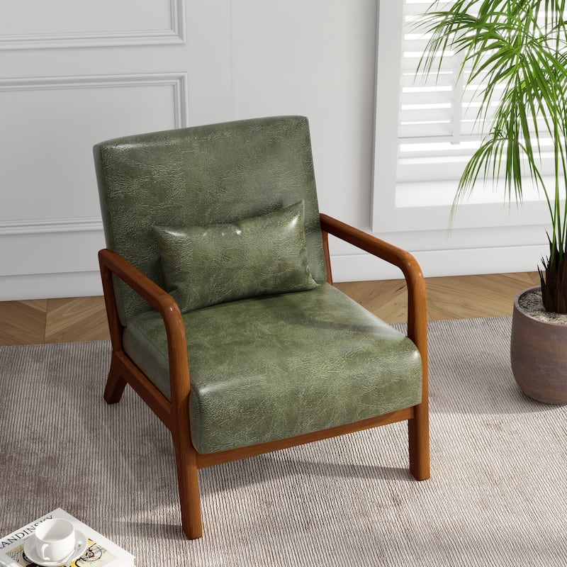 Mid Century Solid Wood Upholstered Accent Chair