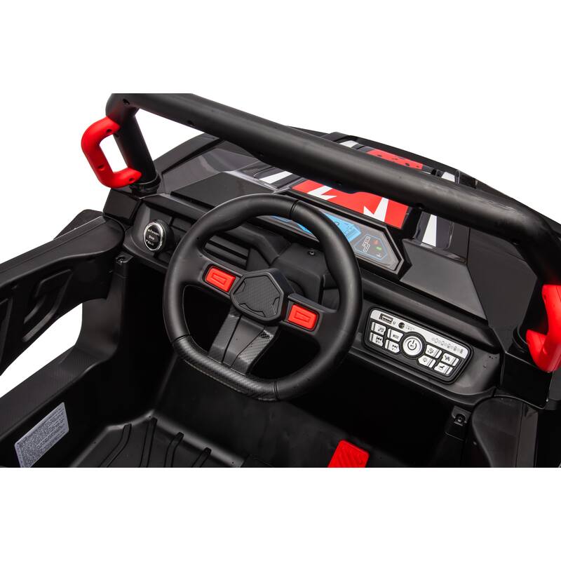24V Power Ride-On Car for Kids with Four-Wheel Drive, Leather Seat, Remote Control, High/Low Speed, and Music, Ages 3-8.