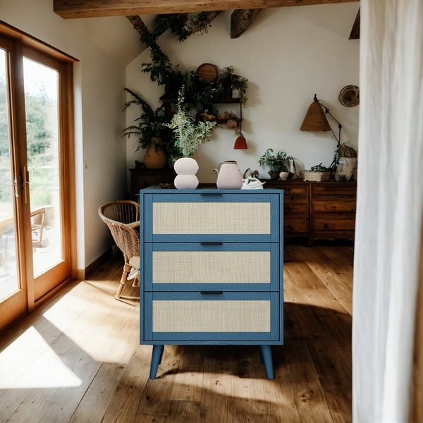 blue rattan dresser Pattie Rattan 6 Drawer Dresser, Blue