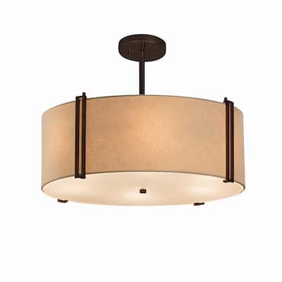 Justice Design Textile Reveal 3-light Dark Bronze Pendant, Cream Shade