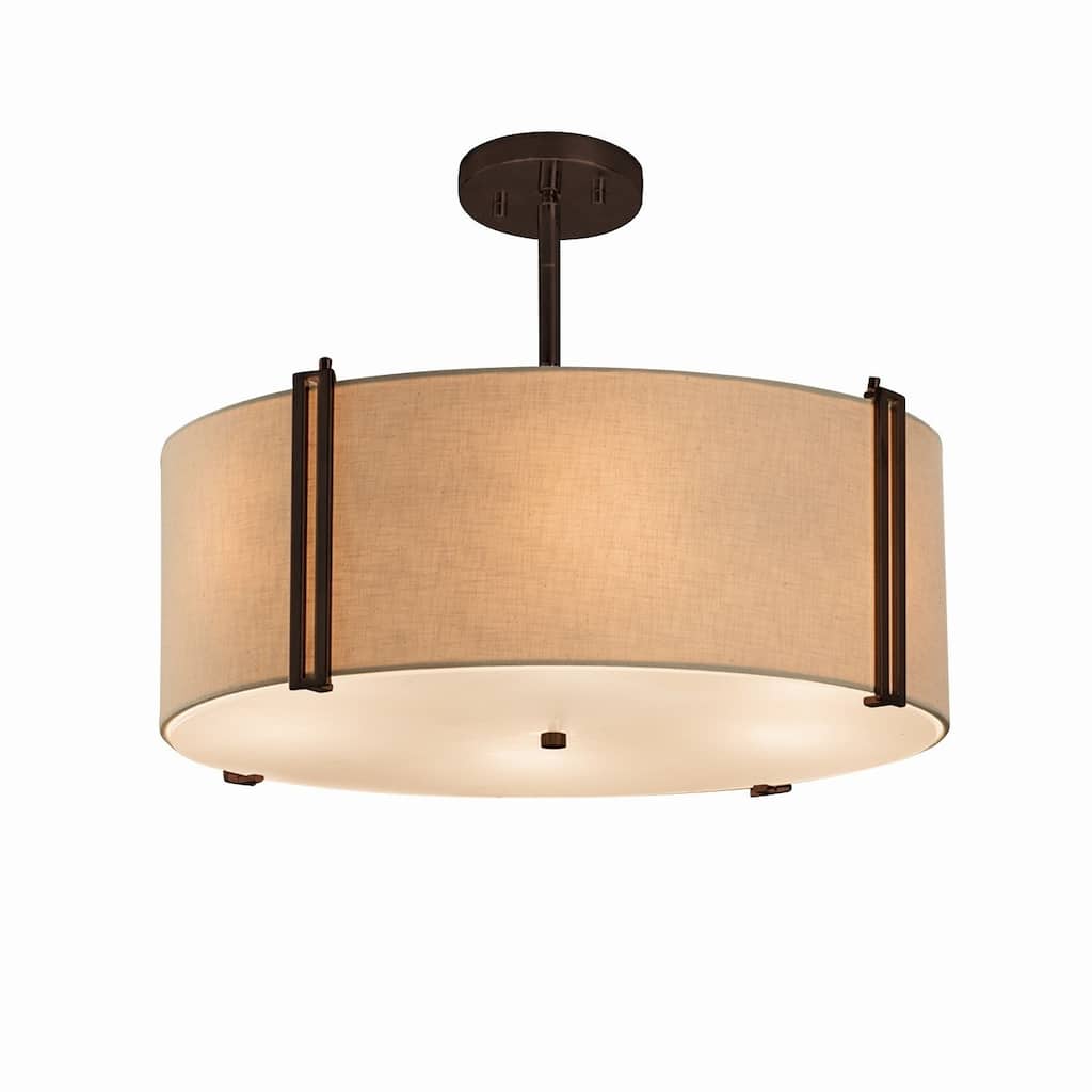 Justice Design Textile Reveal 3-light Dark Bronze Pendant, Cream Shade