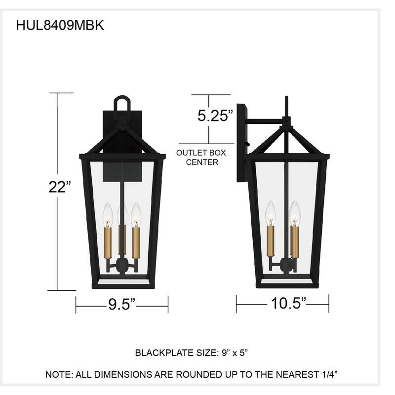 Hull 3-Light Matte Black Outdoor Wall Lantern