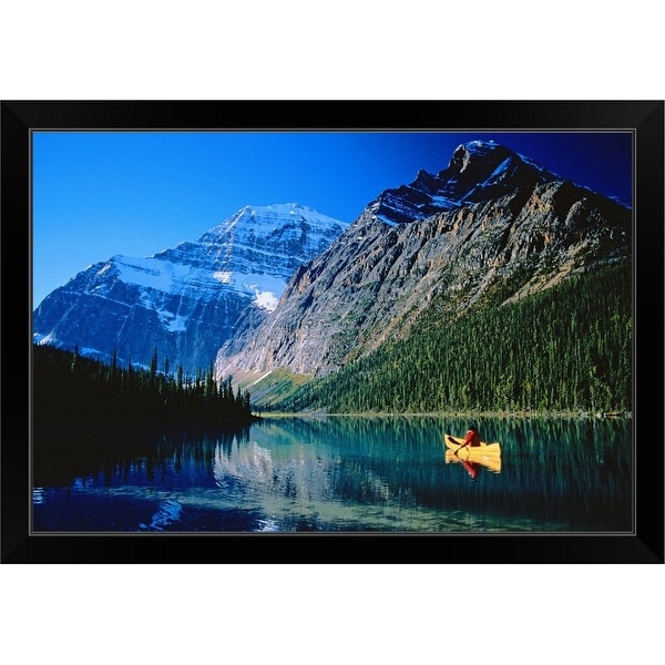 "Man Canoeing, Cavell Lake Jasper National Park, Alberta Canada" Black Framed Print