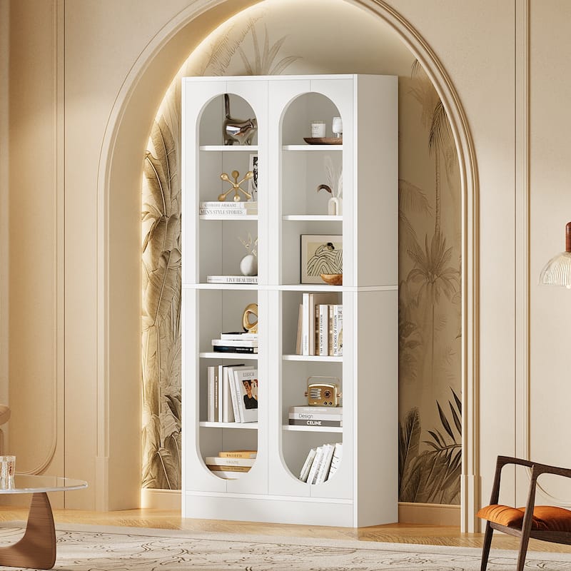 White Tall Bookshelf 6-Tier Bookcase with 12 Compartments