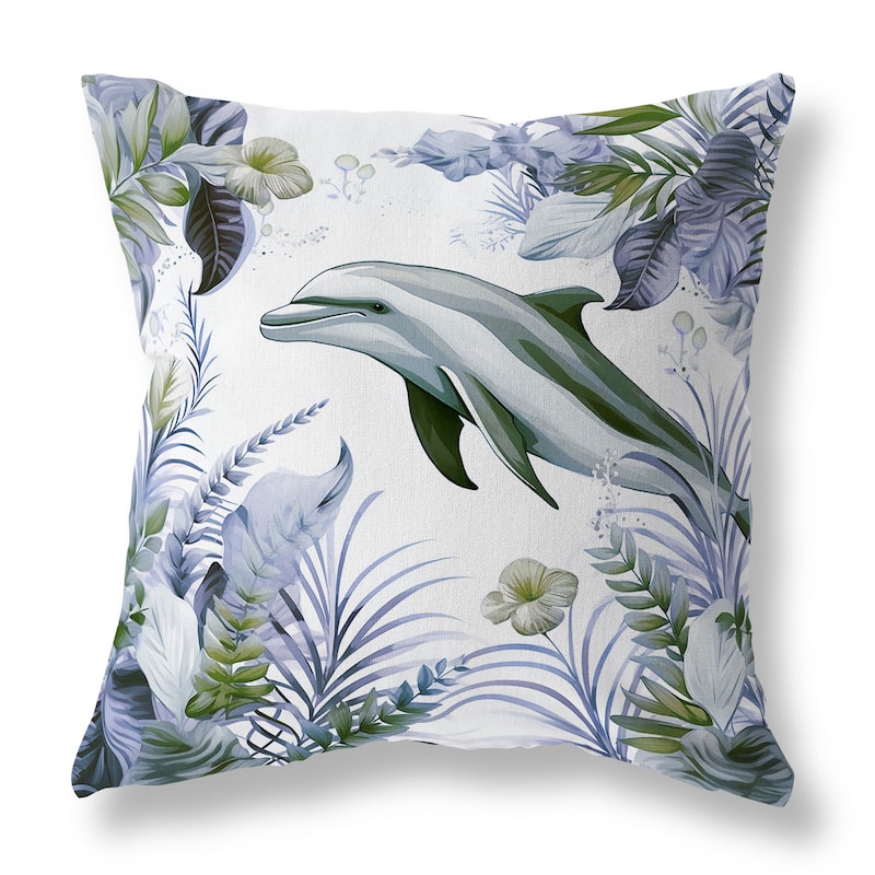 Green And Blue Dolphin Haven Faux Suede Throw Pillow Zipper