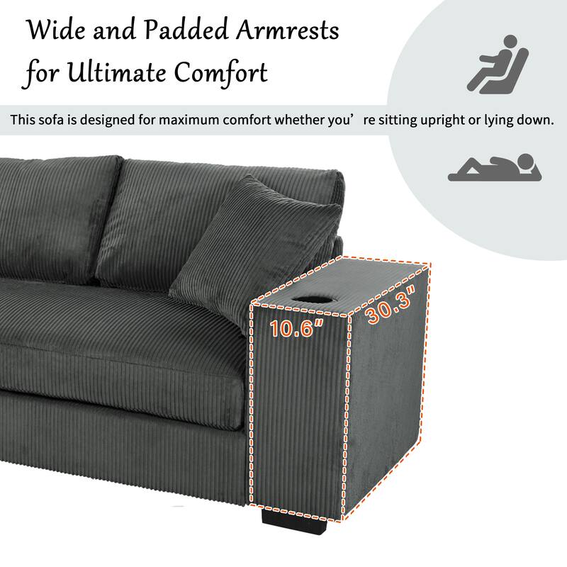 Roomfitters Large Sectional Sofa with Thick Cushions, Built-in Cup Holders and Charging Ports for Living Room