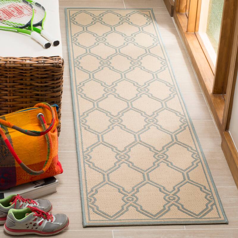 SAFAVIEH Linden Jeri Indoor/ Outdoor Waterproof Patio Backyard Rug - 2'2" x 8' Runner - Cream/Aqua