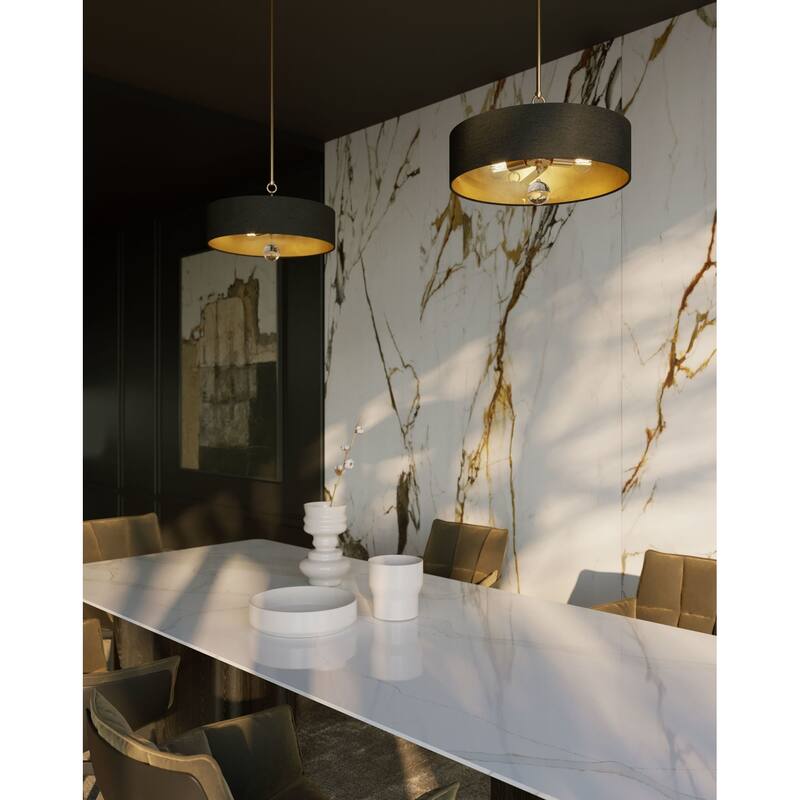 AFX CLNP18MB Pendant 3 Light 18" Wide Crystal Pendant with Fabric