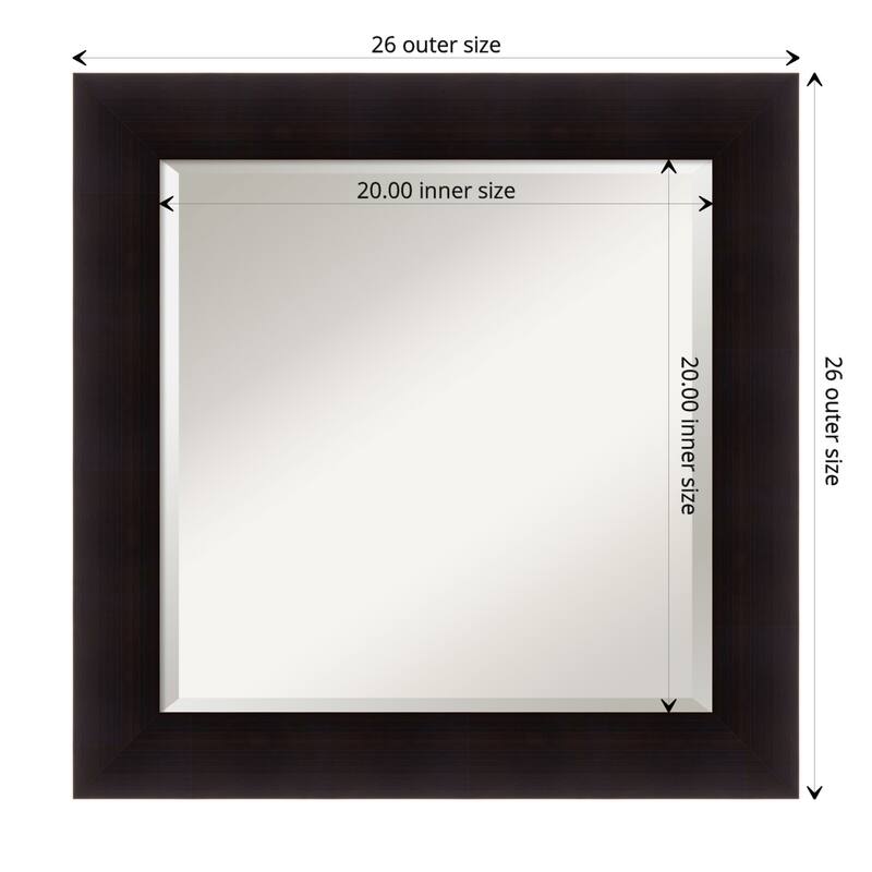 Beveled Wood Wall Mirror - Portico Espresso Frame - Outer Size: 26 x 26 in