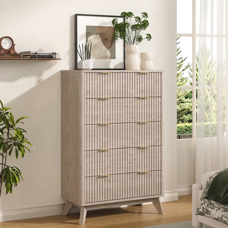 Modern 5 Chest of Drawers, Wood Dresser for Bedroom, Living Room - White Alder