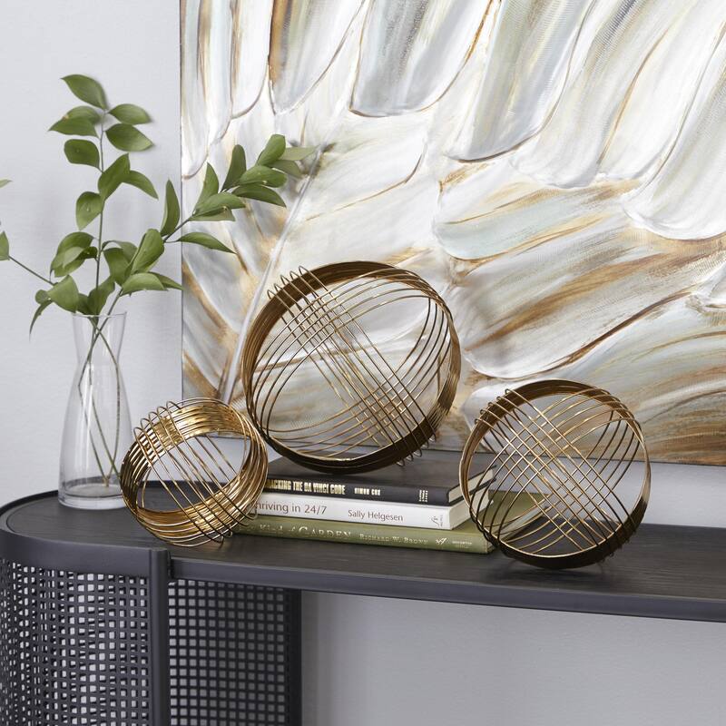 Metal Geometric Decorative Sculpture - Set of 3 Gold - CosmoLiving by Cosmopolitan