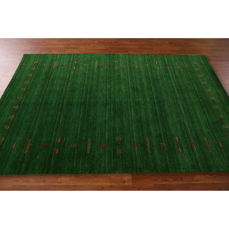 Green Gabbeh Indian Rug Handmade Wool Carpet - 5'1" x 7'8"