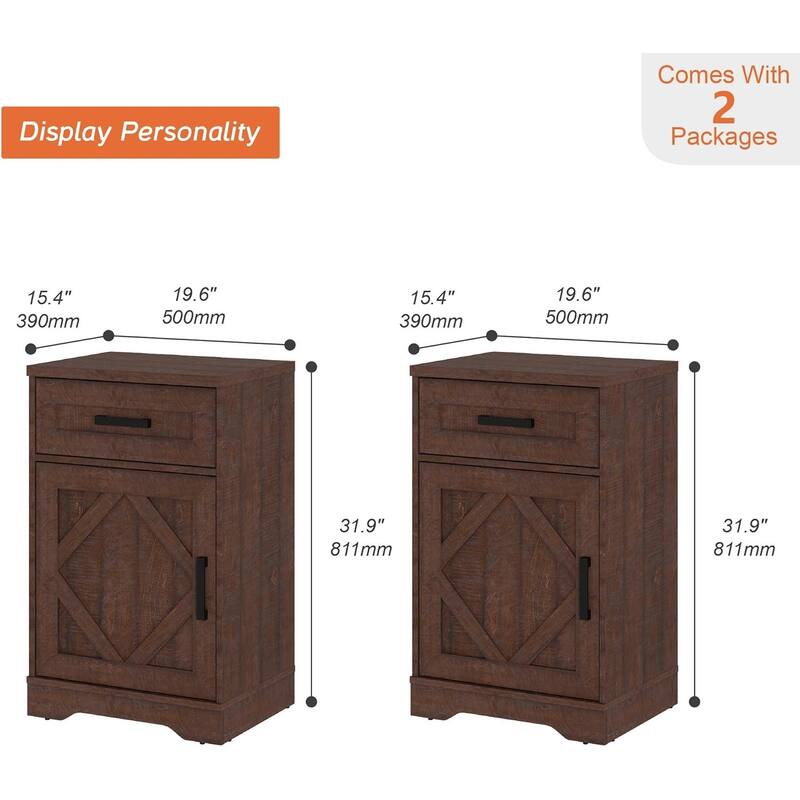 WAMPAT Nightstand with 1 Drawer&1 Door for Bedroom, Living Room