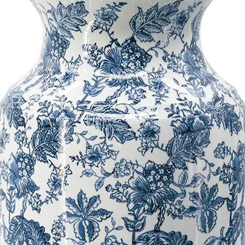 24" Blue And White Chinoiserie Porcelain Urn Table Vase - 11.80