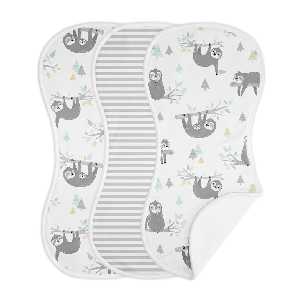 Sweet Jojo Designs Blue Jungle Sloth Absorbent Burp Cloths 3 Pack Set Turquoise Grey and Green Gender Neutral Botanical Animal