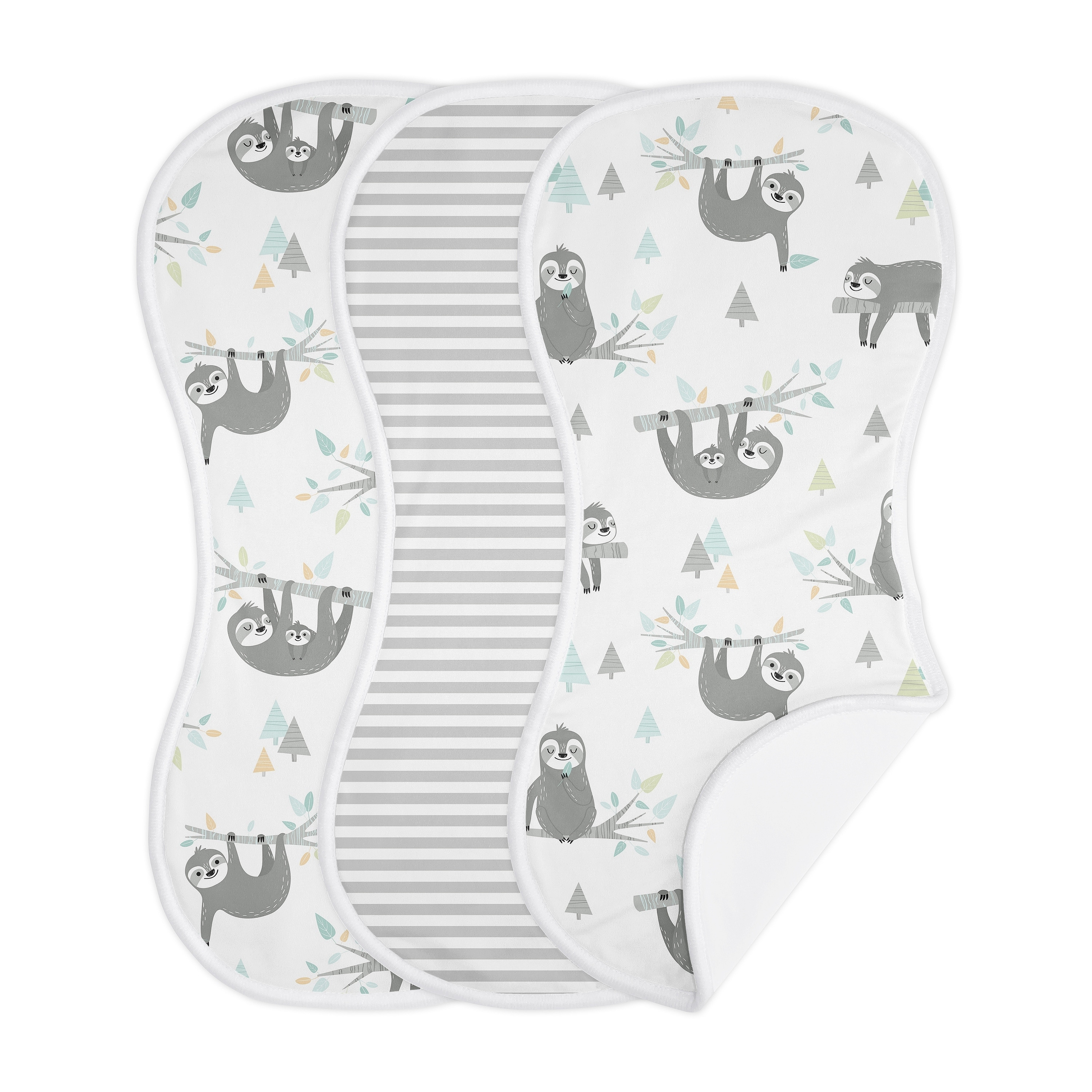 Sweet Jojo Designs Blue Jungle Sloth Absorbent Burp Cloths 3 Pack Set Turquoise Grey and Green Gender Neutral Botanical Animal
