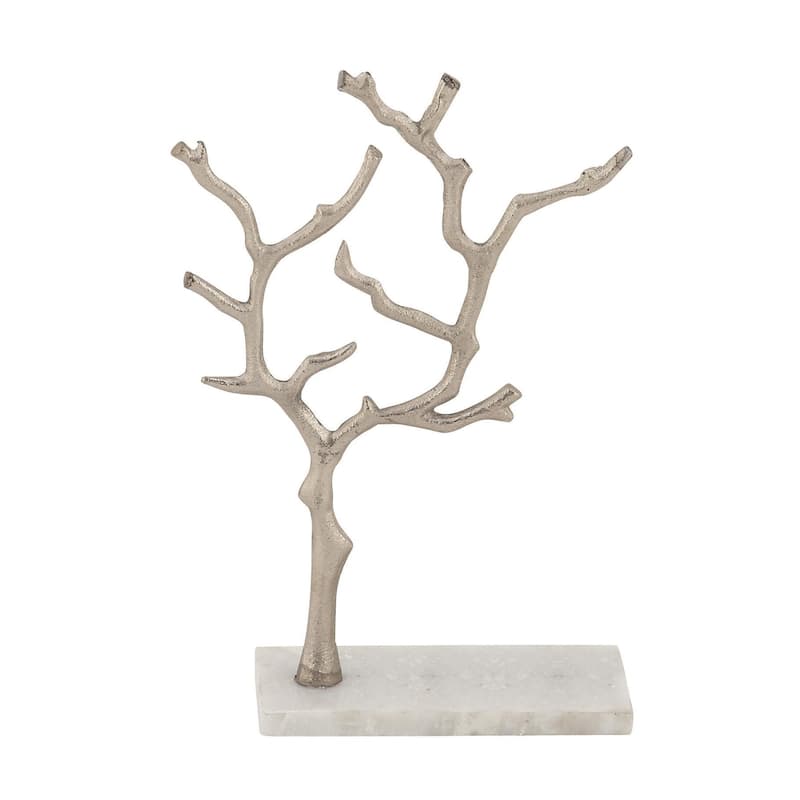 Marble Tree Jewelry Stand with Rectangular Base - Gold or Silver - CosmoLiving by Cosmopolitan - Silver - 9"W, 13"H