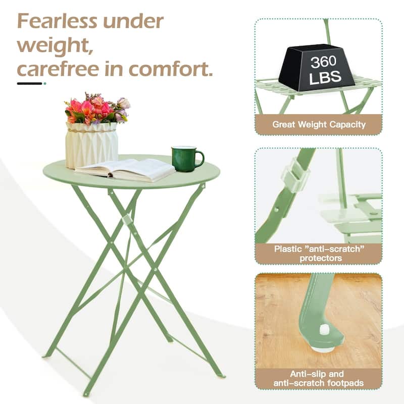 EROMMY 3-Piece Bistro Set Outdoor Patio Furniture, Foldable Garden Table and Chairs, Rust-Resistant, Lightweight for Balcony